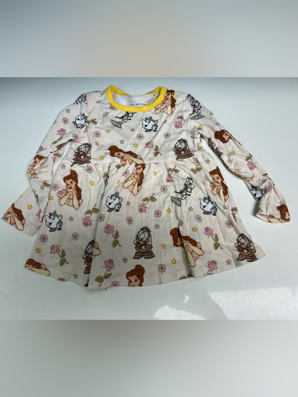 Belle Print Long-Sleeve Pink Cream Kids Dress